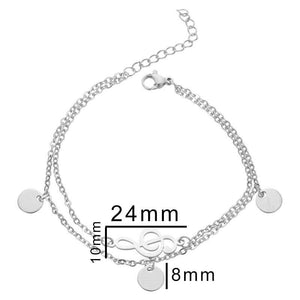 Pulseira com Duplo Fio - Música Clave de Sol e Medalhas - em Aço - REF1369 - PIME.pt